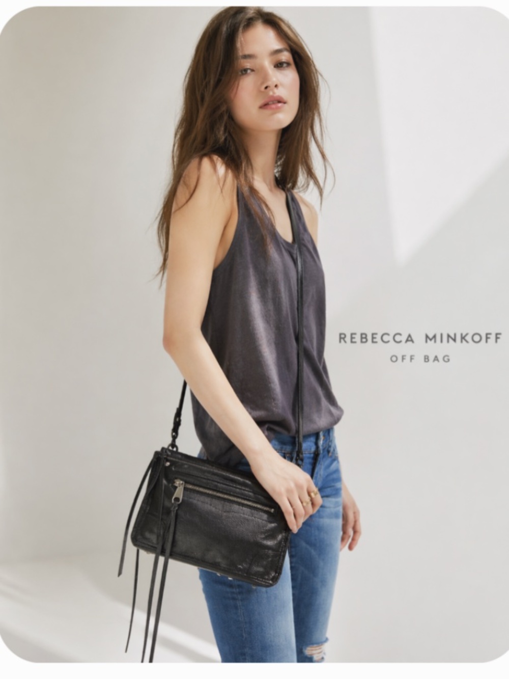 REBECCA MINKOFF Black Leather/Black Hardware Crossbody Bag Clutch $195